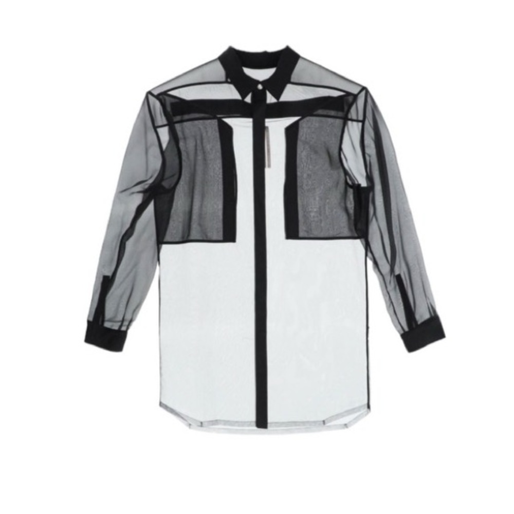 RICK OWENS BLACK SILK COMBO FOGPOCKET JUMBO OUTER-SHIRT NWT